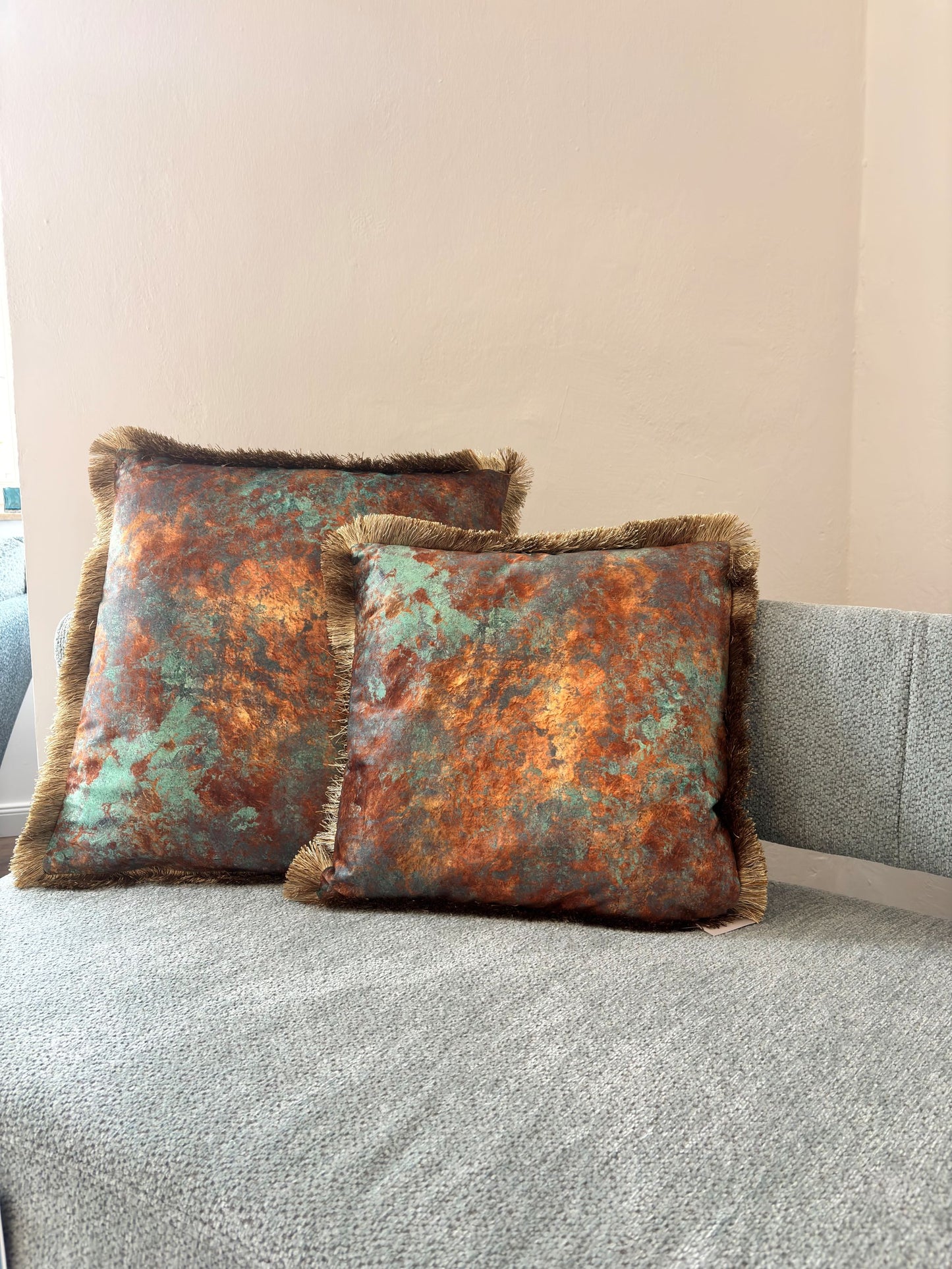 Samtkissen "Retro Glam" 45x45 cm Gold Türkis mit Fransen