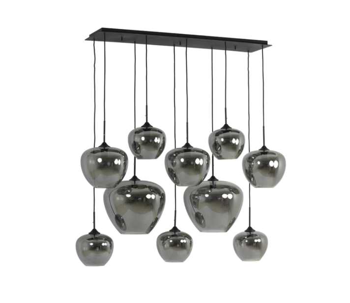 Hängeleuchte – 10-flammig, Rauchglas & Schwarz, 120 × 60 × 110 cm