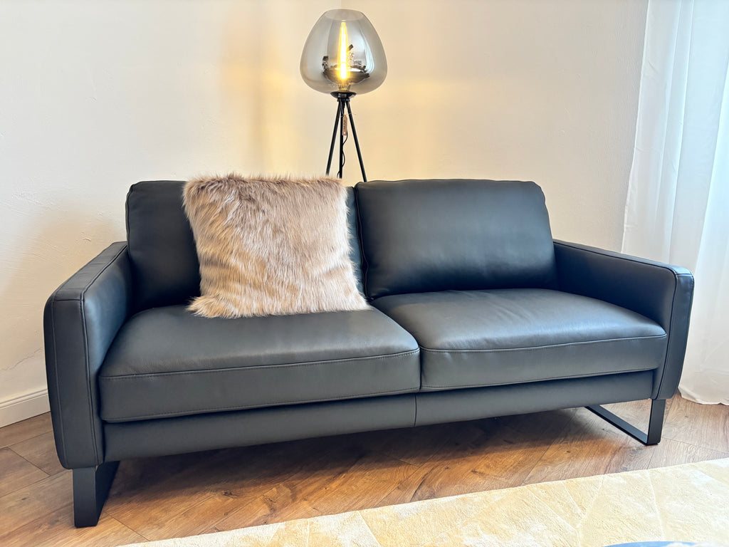 Echtleder-Couch mit Sitztiefenverstellung – 187 cm, schwarz