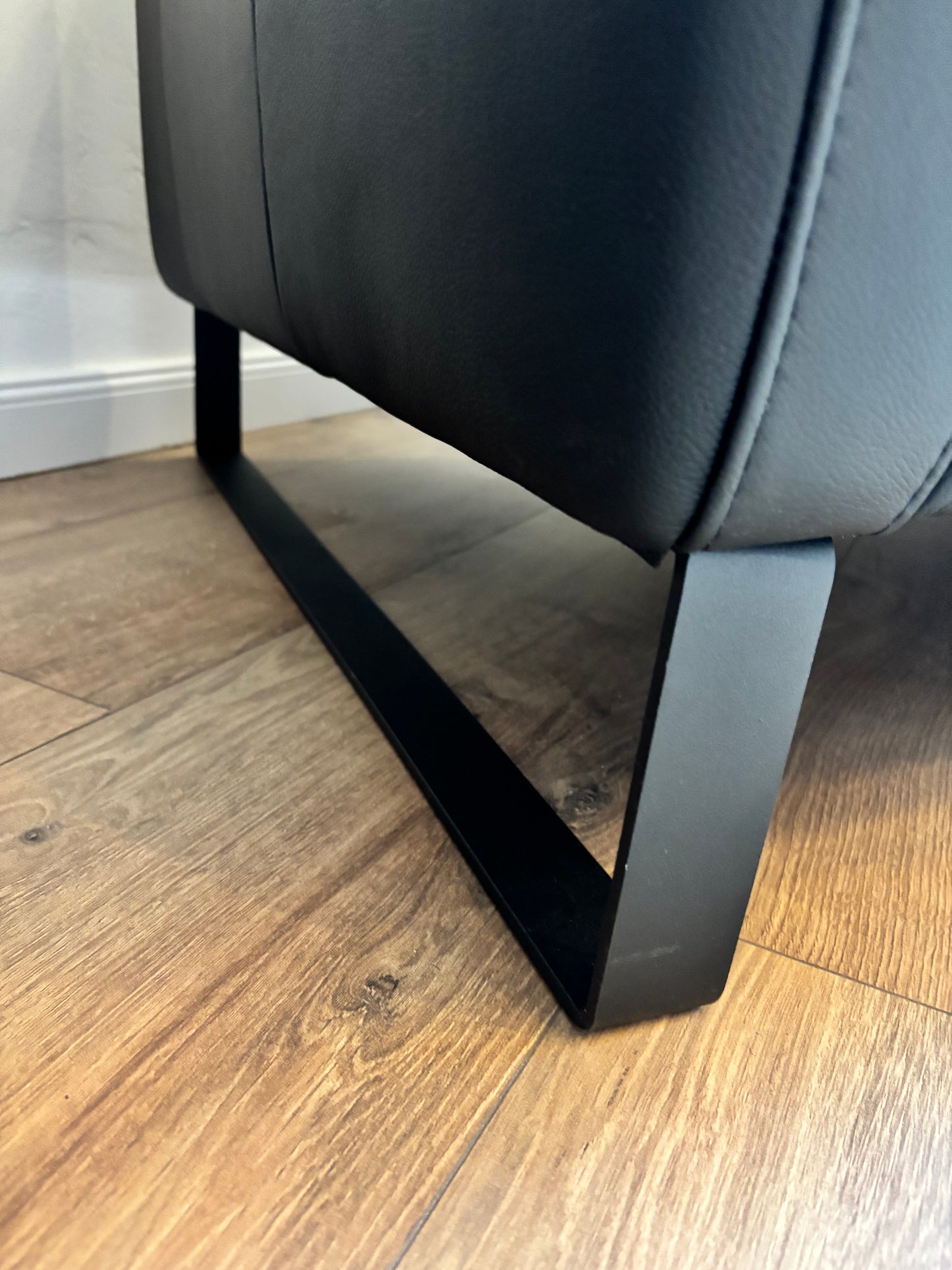 Echtleder-Couch mit Sitztiefenverstellung – 187 cm, schwarz
