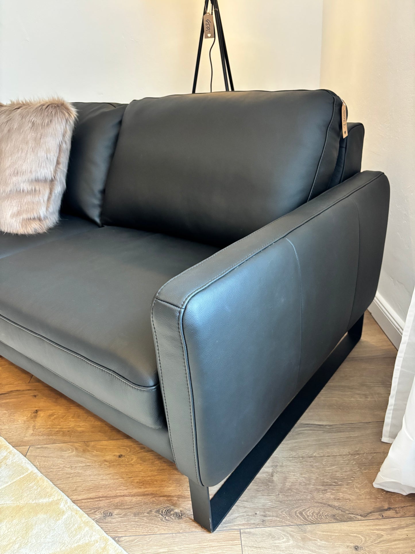 Echtleder-Couch mit Sitztiefenverstellung – 187 cm, schwarz