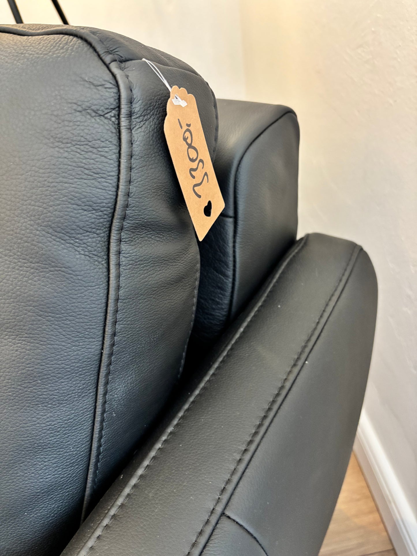 Echtleder-Couch mit Sitztiefenverstellung – 187 cm, schwarz