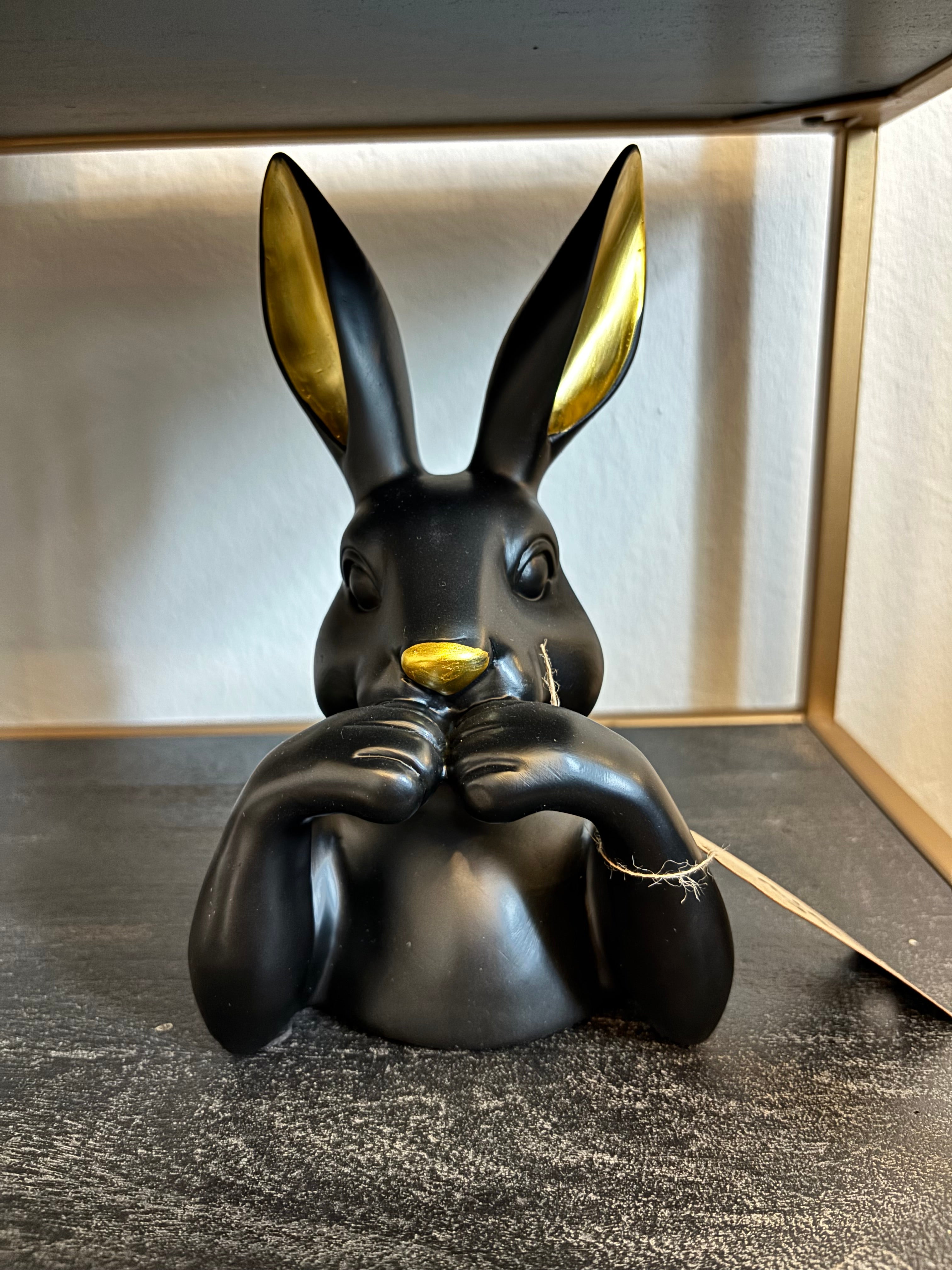 Dekofigur "Golden Bunny" Schwarz mit Goldakzenten