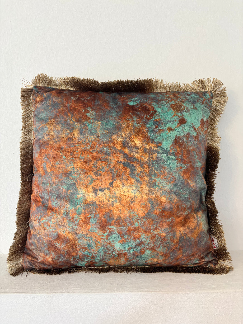 Samtkissen "Retro Glam" 45x45 cm Gold Türkis mit Fransen