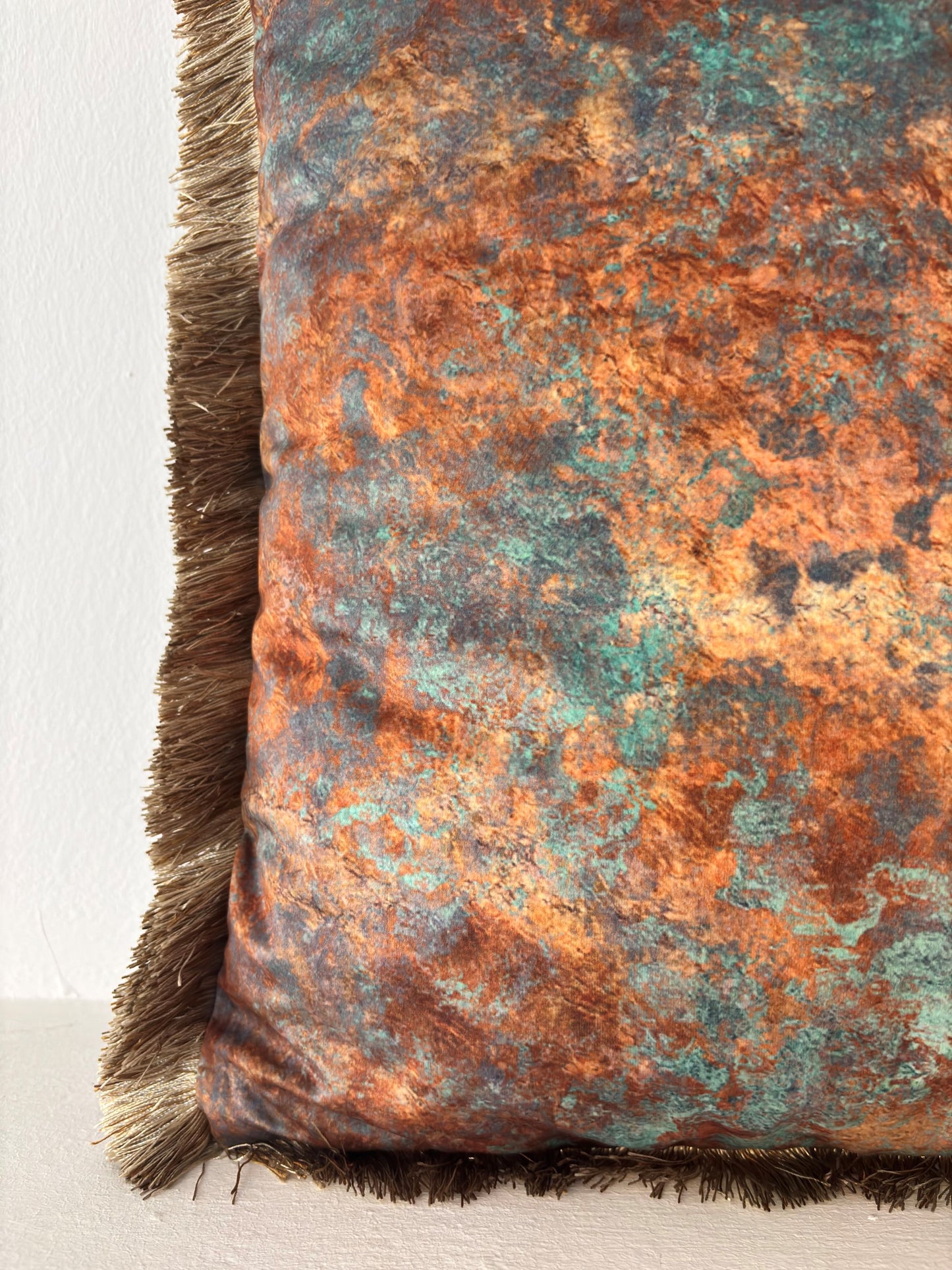 Samtkissen "Retro Glam" 45x45 cm Gold Türkis mit Fransen