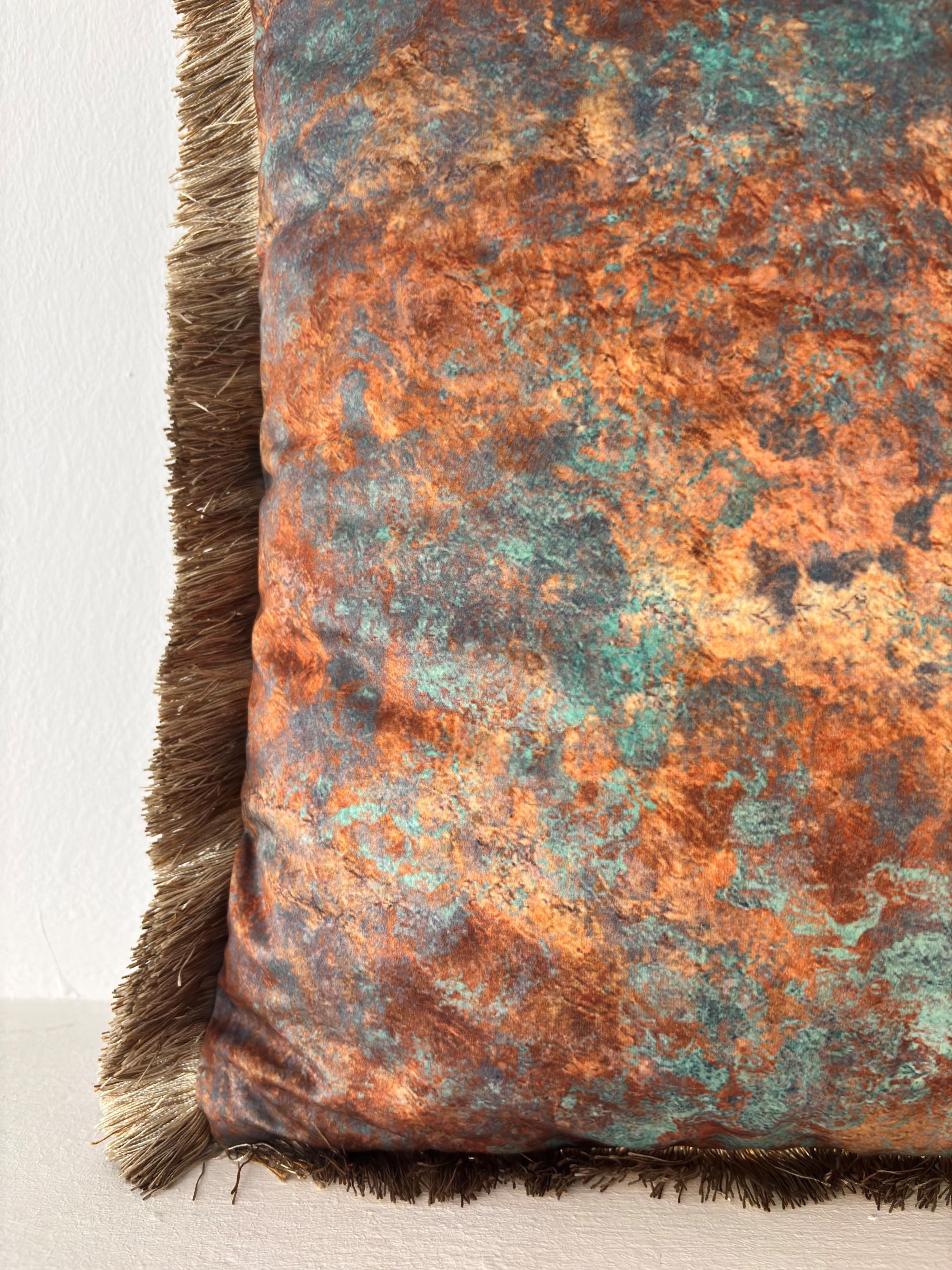 Samtkissen "Retro Glam" 45x45 cm Gold Türkis mit Fransen