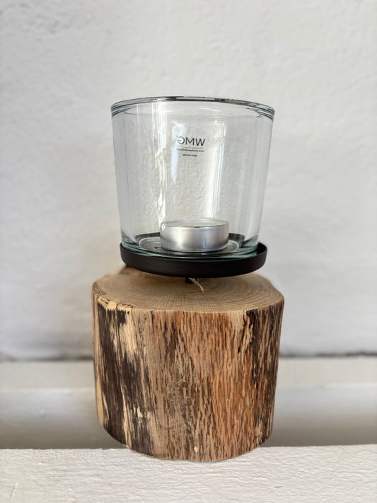 Windlicht Luce" mit Eichenfuß