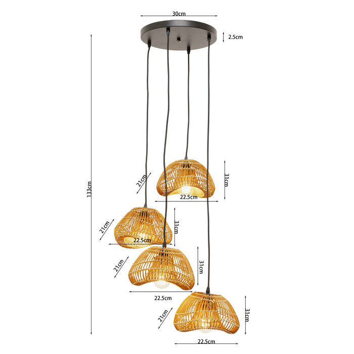 Hängelampe „Coconut Waves“ – Rattan, 4-flammig, 133 × 49 × 43 cm