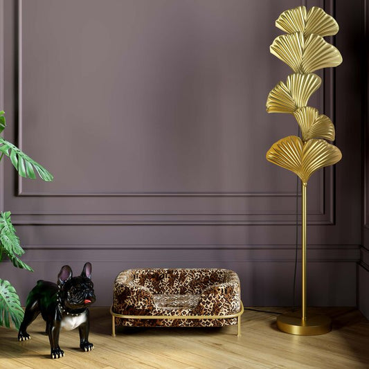 Hunde & Katzenbett "Leo Deluxe" Goldgestell mit Leo Print
