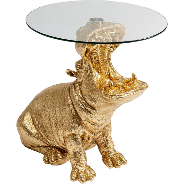 Beistelltisch "Hippo Glam" Gold mit Glasplatte
