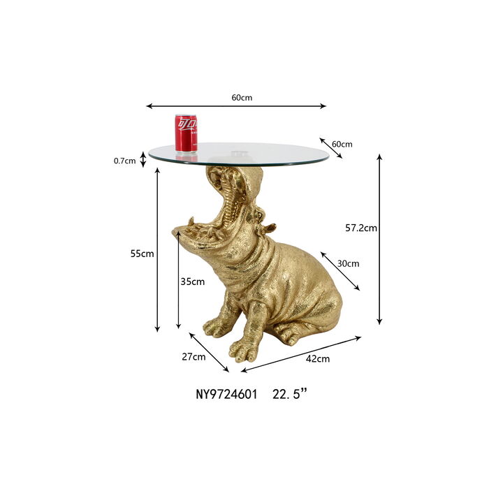 Beistelltisch "Hippo Glam" Gold mit Glasplatte