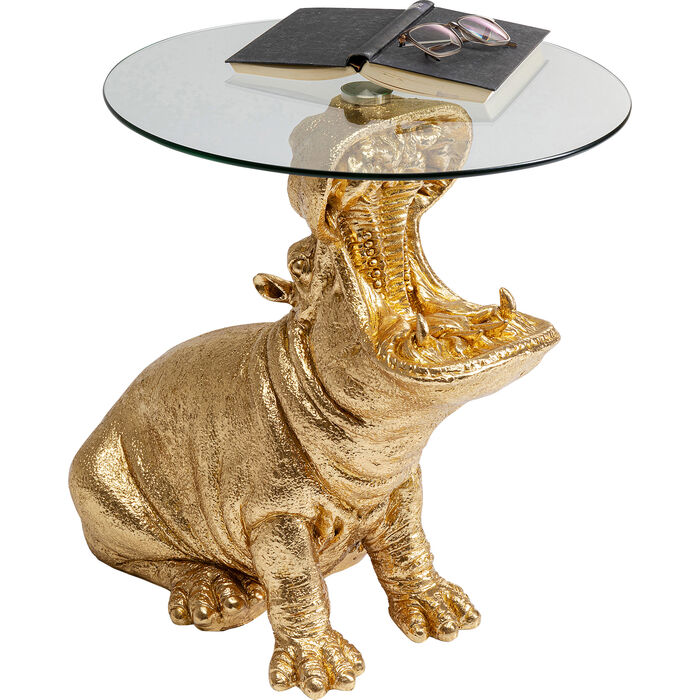 Beistelltisch "Hippo Glam" Gold mit Glasplatte