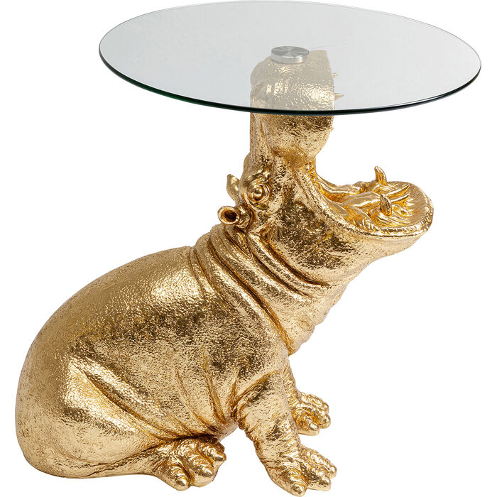 Beistelltisch "Hippo Glam" Gold mit Glasplatte
