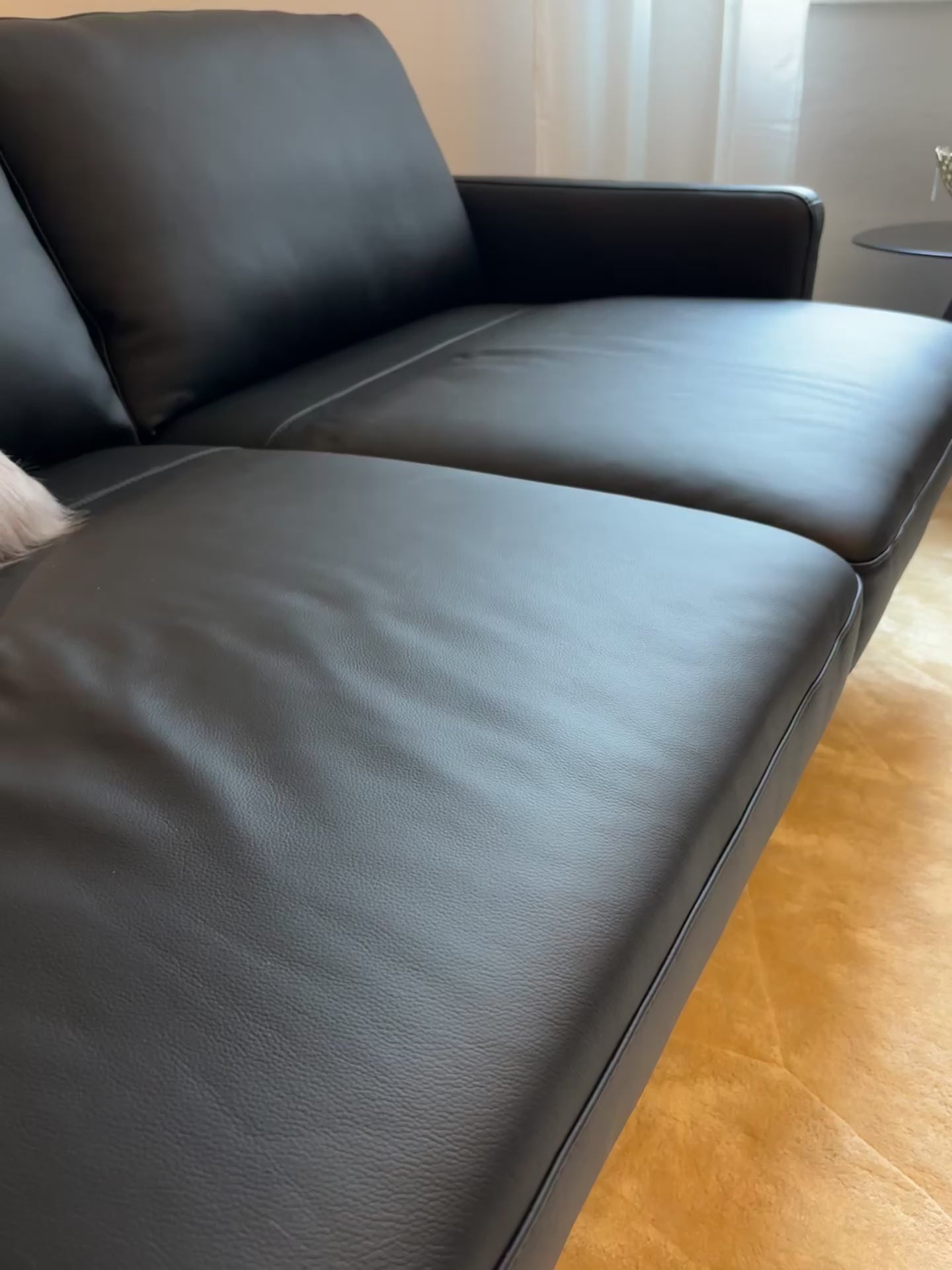 Echtleder-Couch mit Sitztiefenverstellung – 187 cm, schwarz